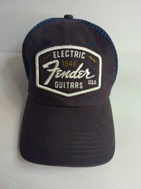 Fender Electric Guitars 1946 Strapback Trucker Hat Cap Navy Blue Mesh Adjustable